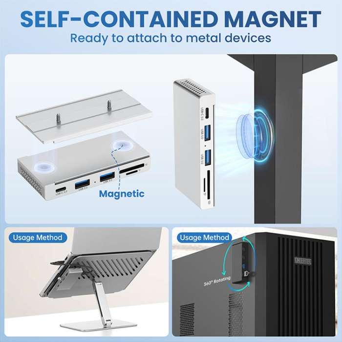 HST-2A1CTS 5 in 1 USB 3.0 Detachable Magnetic Docking Station(Silver)