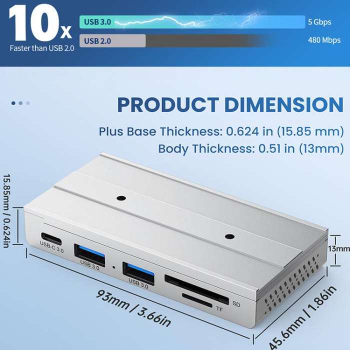 HST-2A1CTS 5 in 1 USB 3.0 Detachable Magnetic Docking Station(Black)