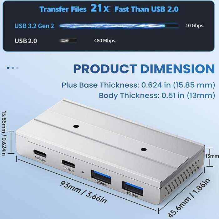 HST-2A2C 4 in 1 USB 3.2 10Gbps Detachable Magnetic Docking Station(Black)