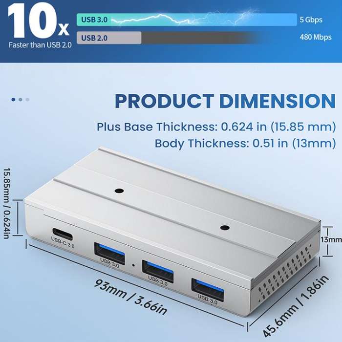 HST-3A1C 4 in 1 USB 3.0 Detachable Magnetic Docking Station(Silver)