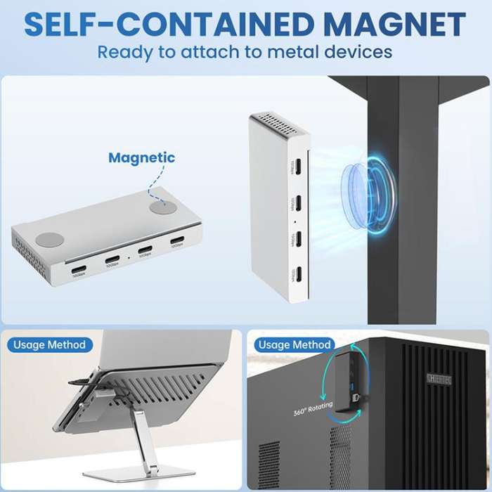HST-4C 4 in 1 USB 3.2 10Gbps Detachable Magnetic Docking Station(Silver)
