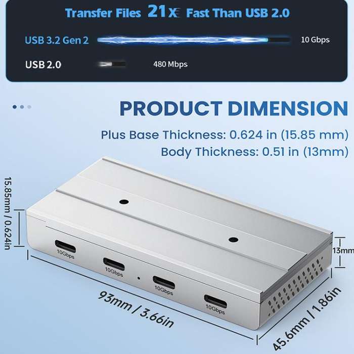HST-4C 4 in 1 USB 3.2 10Gbps Detachable Magnetic Docking Station(Silver)