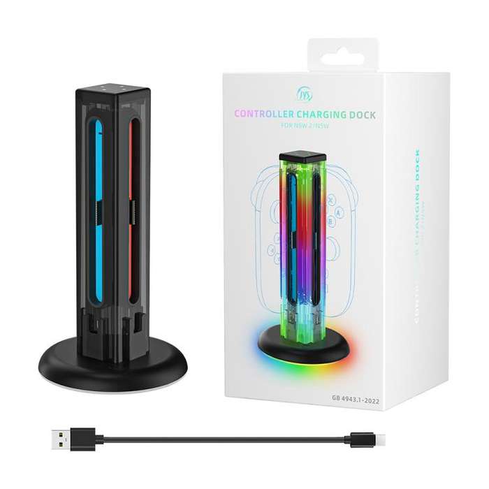 For Nintendo Switch 1 / 2 JYS NS2318 4 in 1 Game Controller Charging Dock with RGB Light(Transpar...