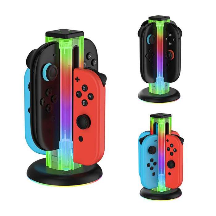 For Nintendo Switch 1 / 2 JYS NS2318 4 in 1 Game Controller Charging Dock with RGB Light(Transpar...