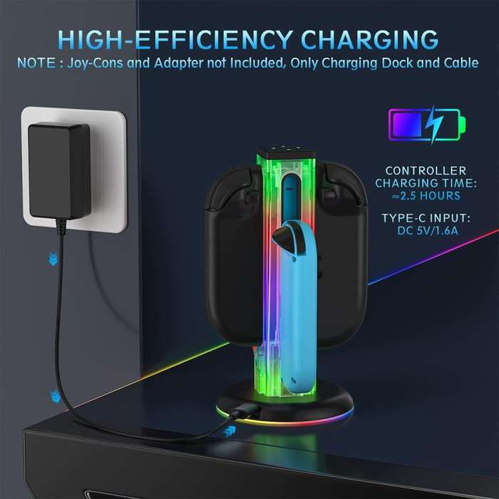 For Nintendo Switch 1 / 2 JYS NS2318 4 in 1 Game Controller Charging Dock with RGB Light(Transpar...