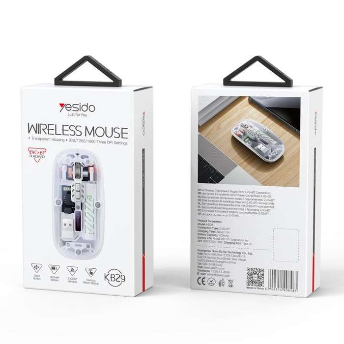 Yesido KB29 Transparent Bluetooth Dual Mode Wireless Mouse(White)