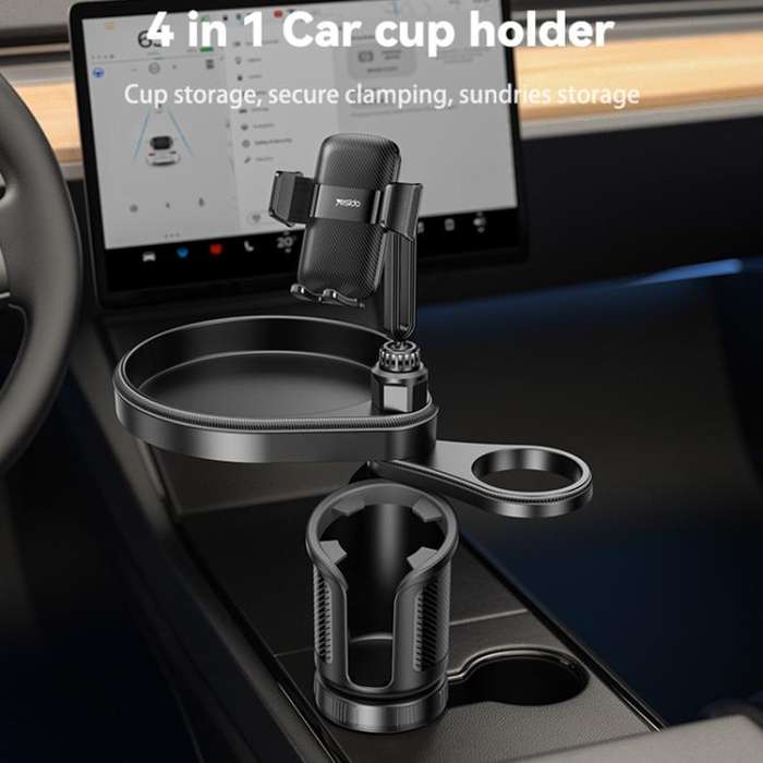 Yesido C274 4 in 1 Car Multi-function Tray Water Cup Phone Holder(Black)