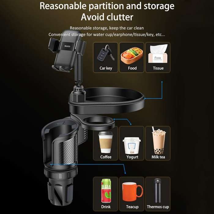 Yesido C274 4 in 1 Car Multi-function Tray Water Cup Phone Holder(Black)