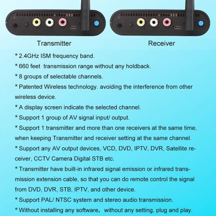 Measy AV220 2.4GHz Wireless Audio / Video Transmitter and Receiver, Distance: 200m(EU Plug)