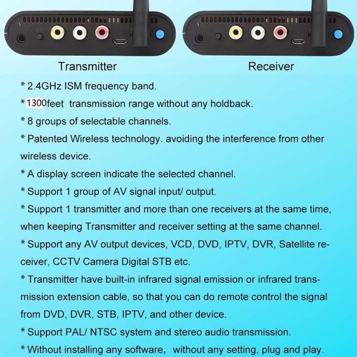 Measy AV240 2.4GHz Wireless Audio / Video Transmitter and Receiver with Infrared Return Function,...