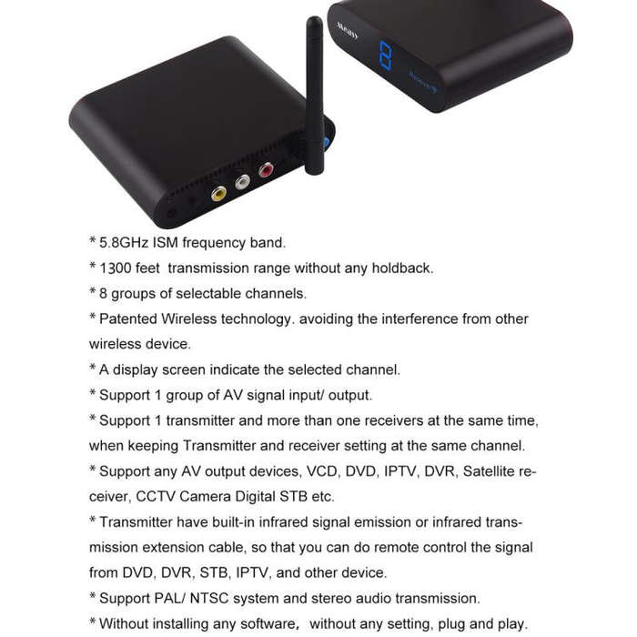Measy AV540 5.8GHz Wireless Audio / Video Transmitter and Receiver with Infrared Return Function,...