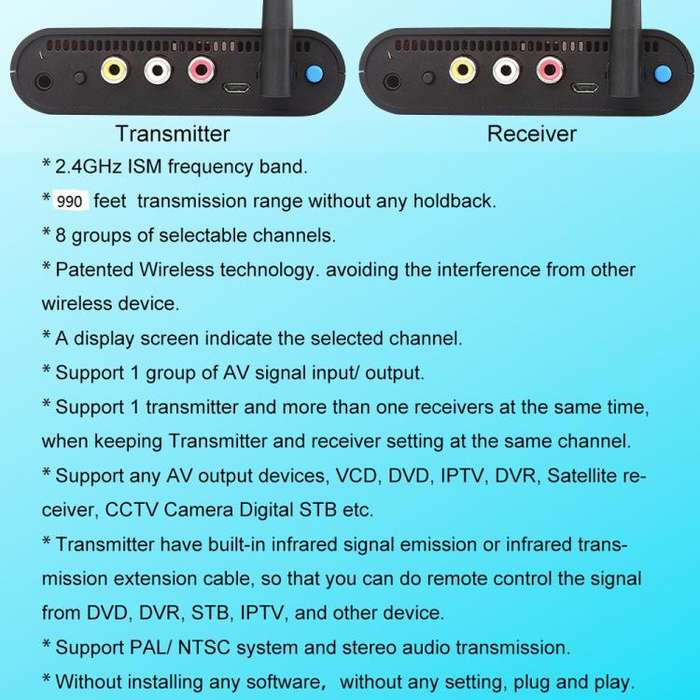 Measy AV230 2.4GHz Wireless Audio / Video Transmitter and Receiver with Infrared Return Function,...