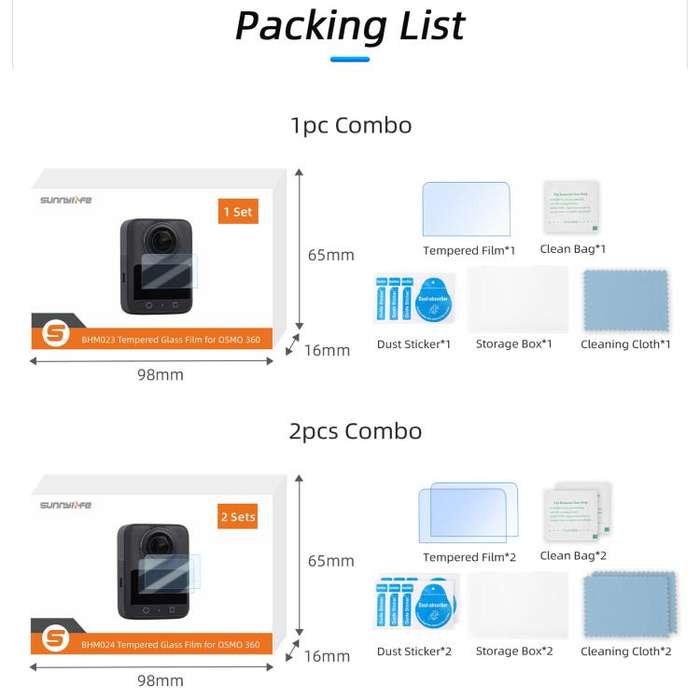 2pcs Sunnylife Screen Protector Tempered Glass Protective Film For DJI Osmo 360(Transparent)