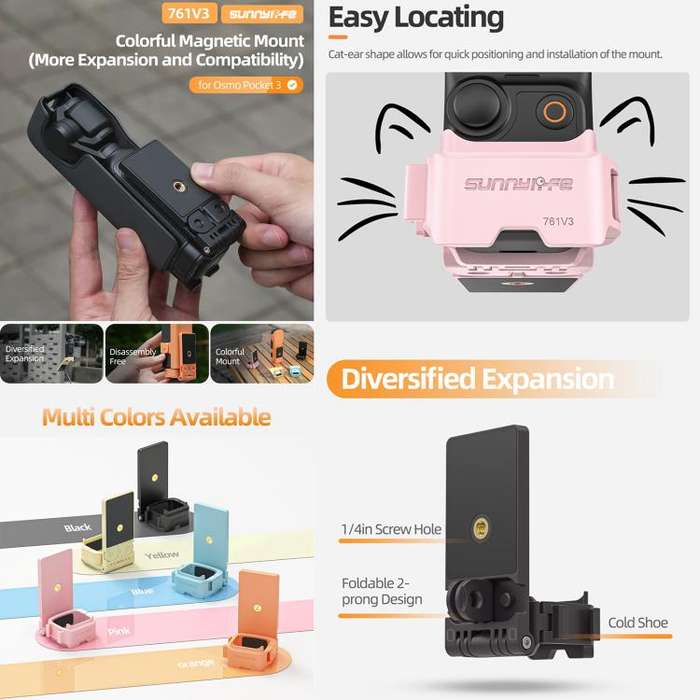 For DJI OSMO Pocket 3 Sunnylife 761V3 Magnetic Mount Multi Interface Expansion Adapter(Yellow)
