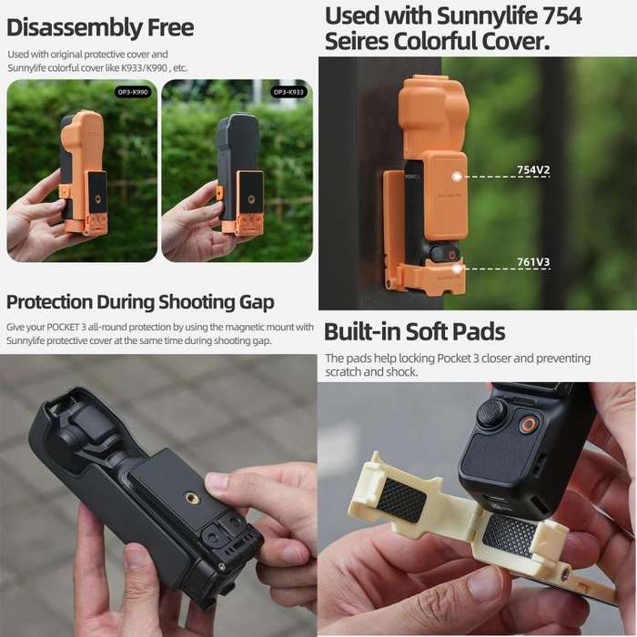 For DJI OSMO Pocket 3 Sunnylife 761V3 Magnetic Mount Multi Interface Expansion Adapter(Yellow)