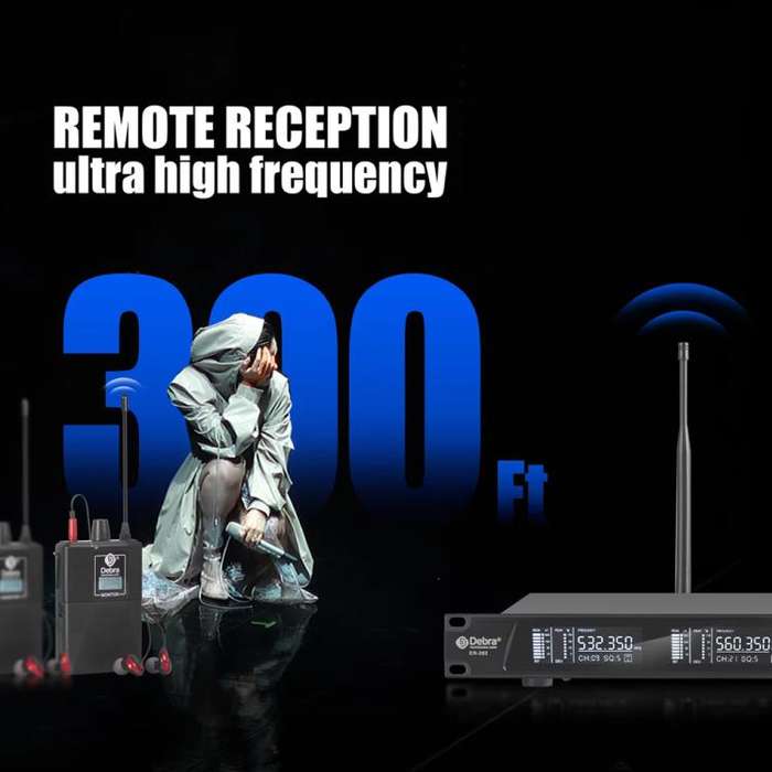 DEBRA ER-202 Professional Stage Wireless Audio Return Monitoring System with Two Receivers(UK Plug)