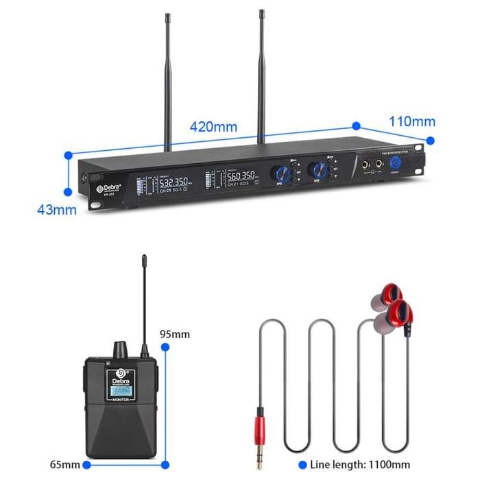DEBRA ER-202 Professional Stage Wireless Audio Return Monitoring System with Two Receivers(UK Plug)