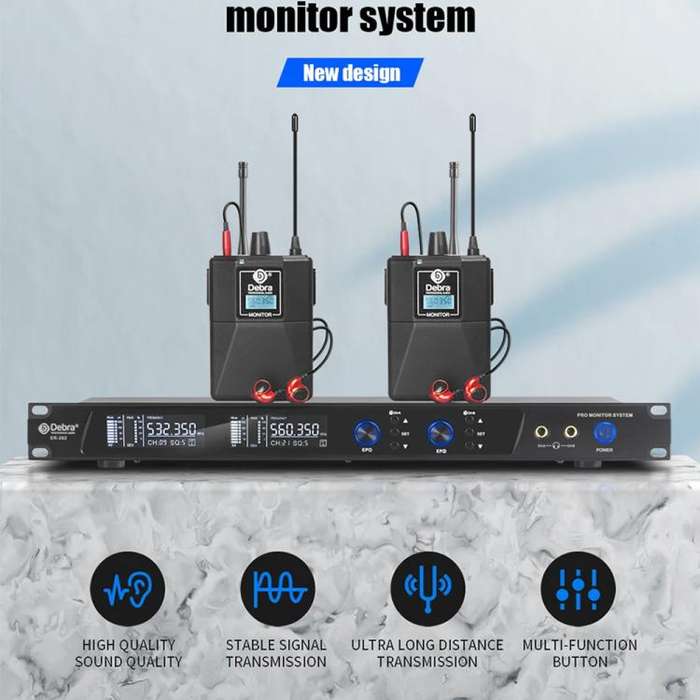 DEBRA ER-202 Professional Stage Wireless Audio Return Monitoring System with Two Receivers(UK Plug)