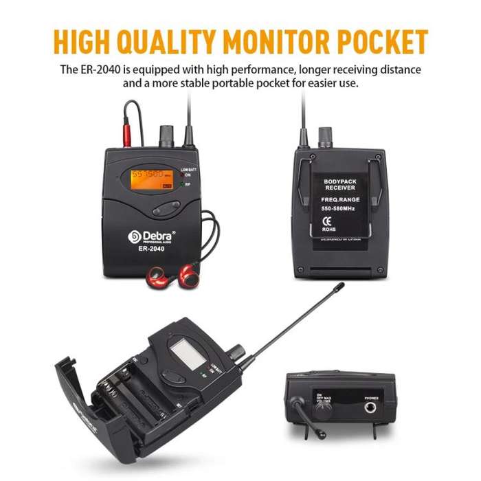 DEBRA ER-2040 Professional Stage Wireless Audio Return Monitoring System with Two Receivers(EU Plug)