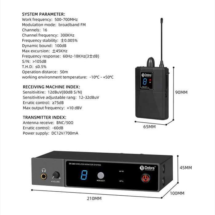 DEBRA ER-280 Professional Stage Wireless Audio Return Monitoring System with One Receivers(US Plug)