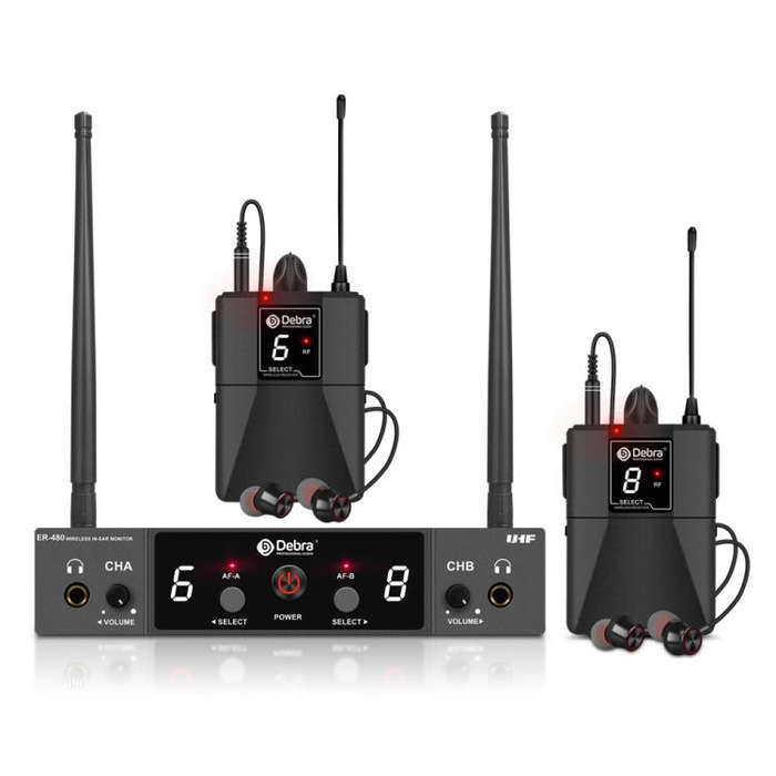 DEBRA ER-480 Professional Stage Wireless Audio Return Monitoring System with Two Receivers(UK Plug)