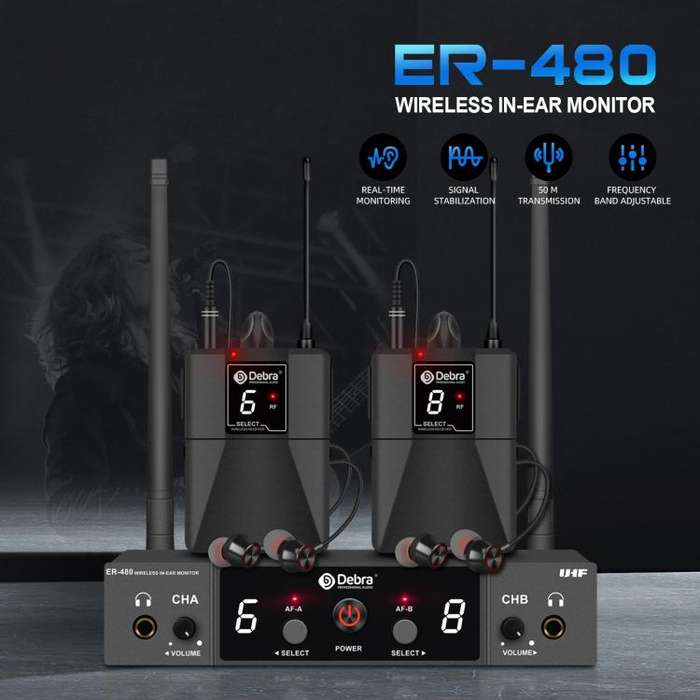 DEBRA ER-480 Professional Stage Wireless Audio Return Monitoring System with Two Receivers(EU Plug)