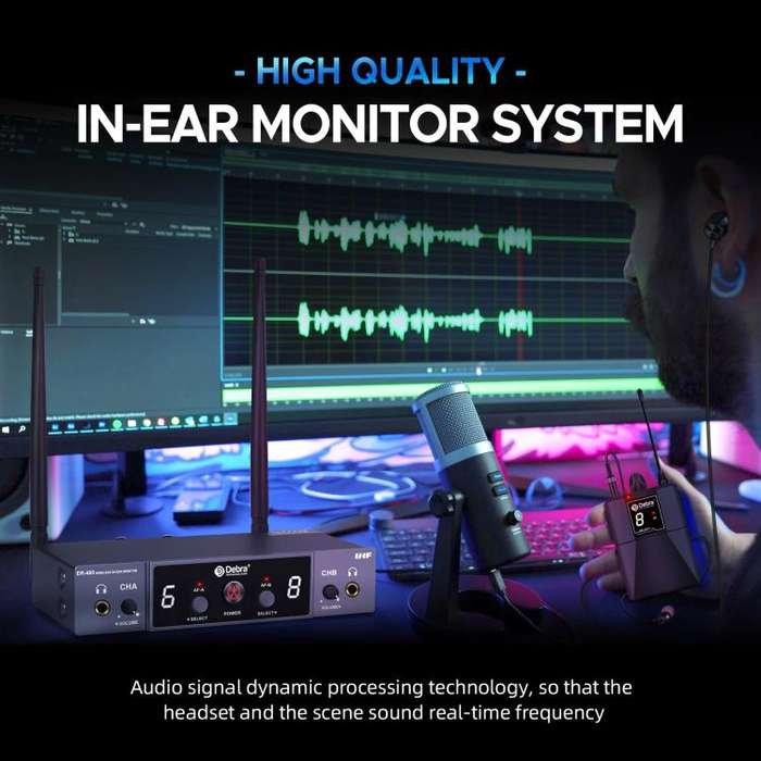 DEBRA ER-480 Professional Stage Wireless Audio Return Monitoring System with Two Receivers(EU Plug)