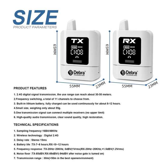 DEBRA ST-mini 2.4G Stereo Wireless Monitor System Transmitter & Receiver(White)