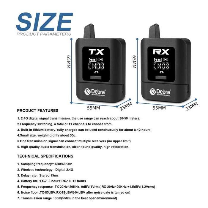DEBRA ST-mini 2.4G Stereo Wireless Monitor System Transmitter & Receiver(Black)