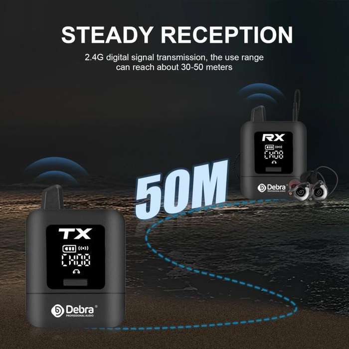 DEBRA ST-mini 2.4G Stereo Wireless Monitor System Transmitter & Receiver(Black)