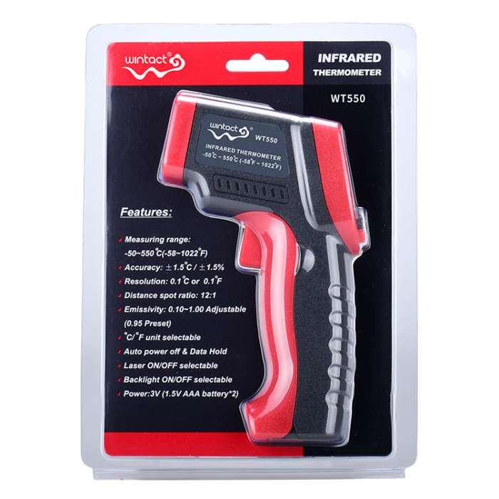 Wintact WT550 Portable Infrared Thermometer, Measuring Range: -50 to 550 Degrees Celsius(Black Red)