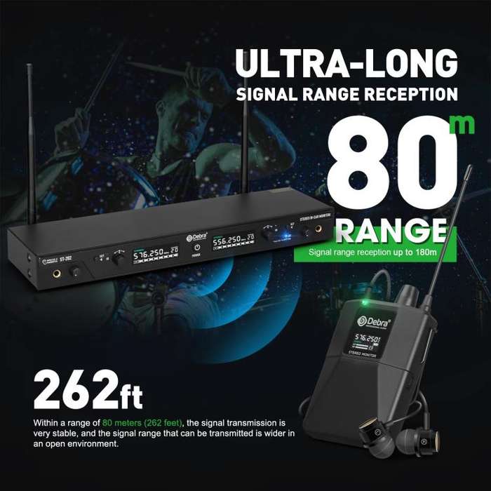 DEBRA ST-202 Professional Stage Wireless Audio Return Monitoring System with Two Receivers(US Plug)