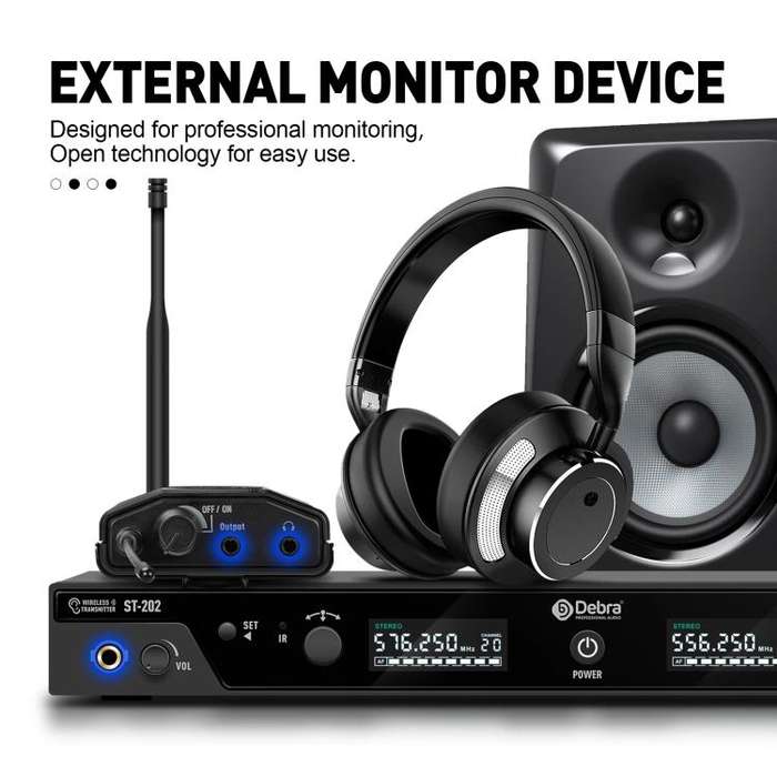DEBRA ST-202 Professional Stage Wireless Audio Return Monitoring System with Two Receivers(US Plug)