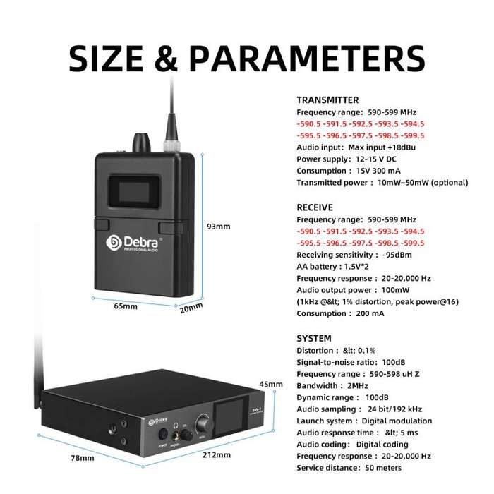 DEBRA SW-1 Professional Stage Wireless Stereo Monitor System with One Receivers(EU Plug)