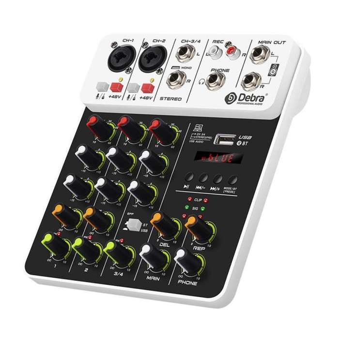 DEBRA V4 4-Channels Audio Mixer with Reverb Sound Card for Live Streaming(EU Plug)