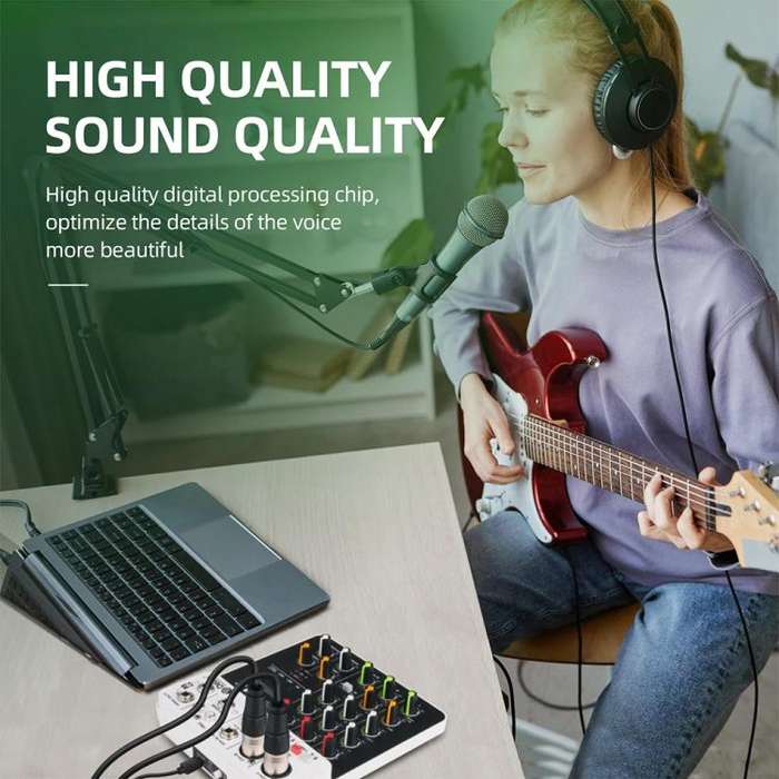 DEBRA V4 4-Channels Audio Mixer with Reverb Sound Card for Live Streaming(EU Plug)