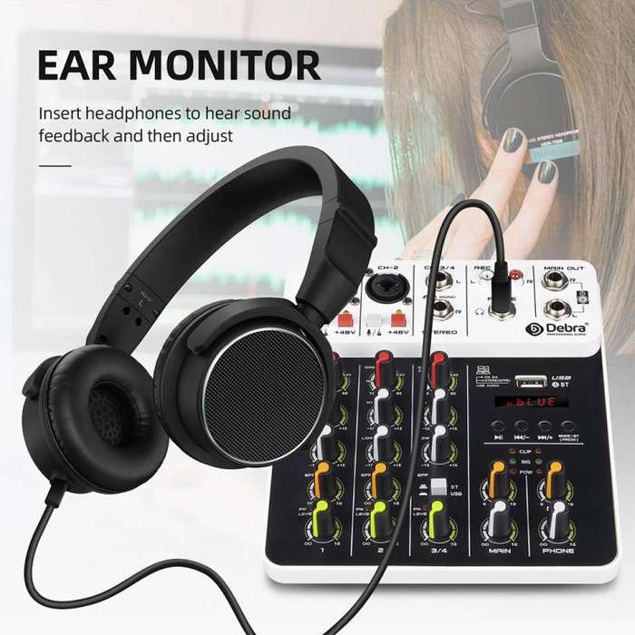 DEBRA V4 4-Channels Audio Mixer with Reverb Sound Card for Live Streaming(EU Plug)