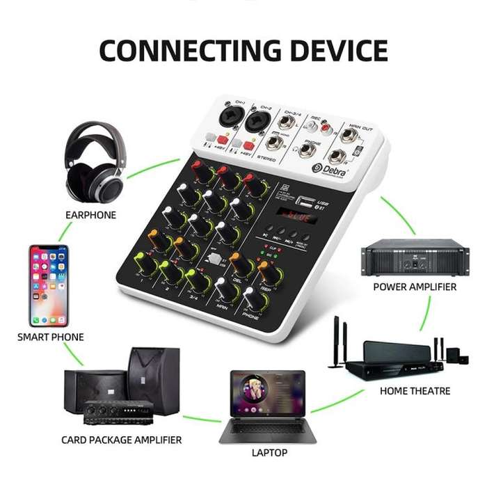 DEBRA V4 4-Channels Audio Mixer with Reverb Sound Card for Live Streaming(EU Plug)
