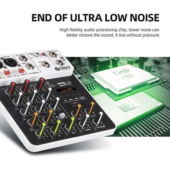 DEBRA V4 4-Channels Audio Mixer with Reverb Sound Card for Live Streaming(EU Plug)