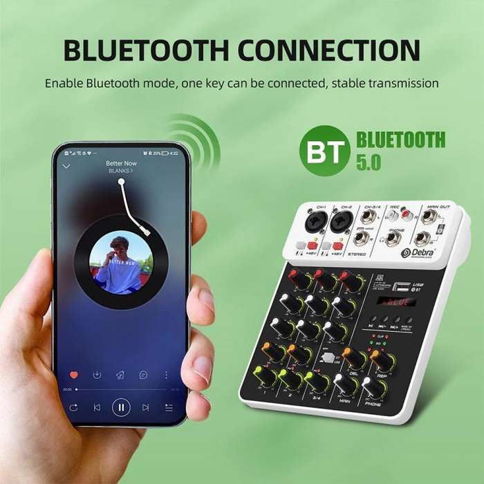 DEBRA V4 4-Channels Audio Mixer with Reverb Sound Card for Live Streaming(EU Plug)