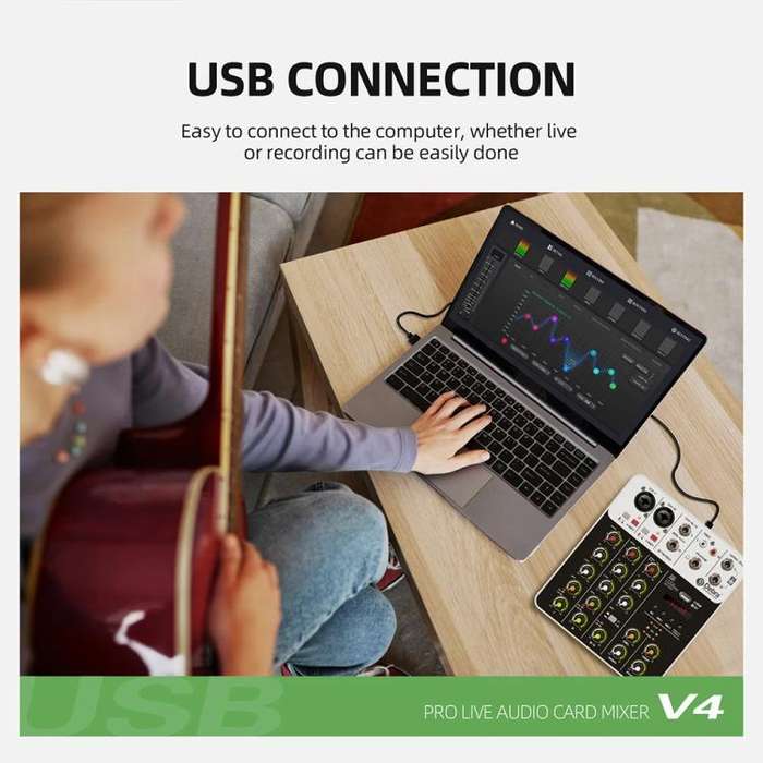 DEBRA V4 4-Channels Audio Mixer with Reverb Sound Card for Live Streaming(EU Plug)