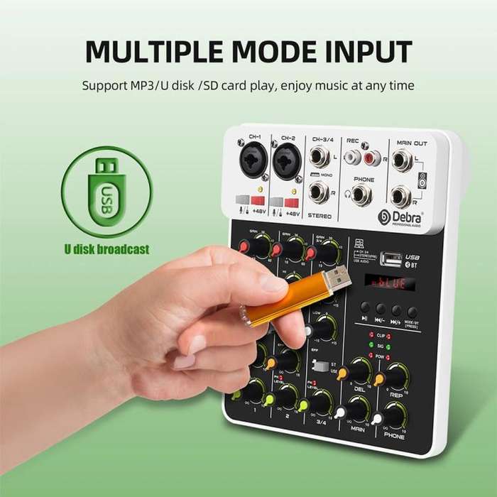 DEBRA V4 4-Channels Audio Mixer with Reverb Sound Card for Live Streaming(EU Plug)