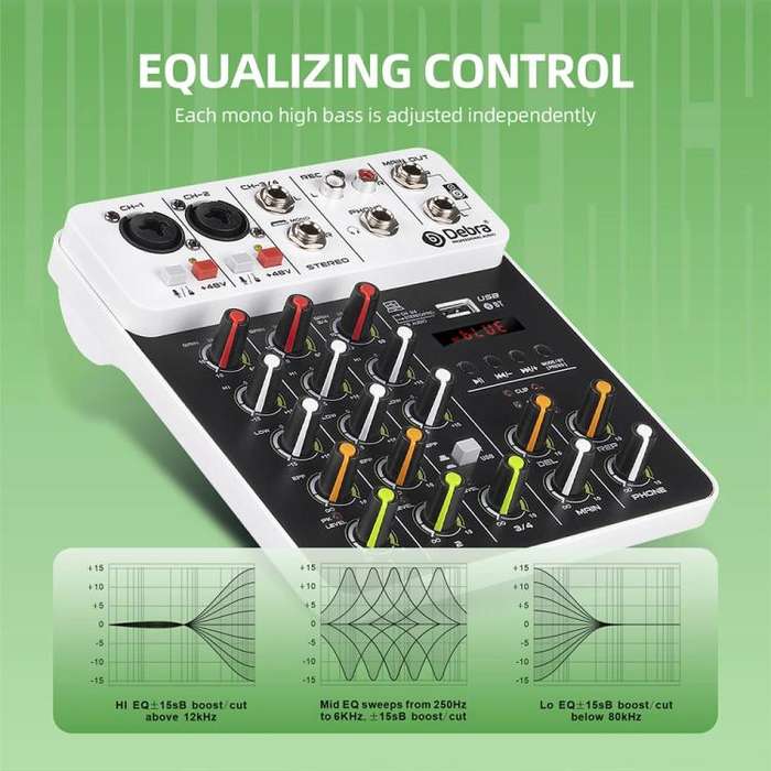 DEBRA V4 4-Channels Audio Mixer with Reverb Sound Card for Live Streaming(EU Plug)