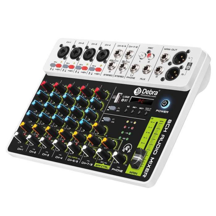 DEBRA V8 8-Channels Audio Mixer Live Recording Reverb(UK Plug)