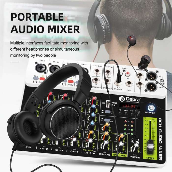 DEBRA V8 8-Channels Audio Mixer Live Recording Reverb(US Plug)