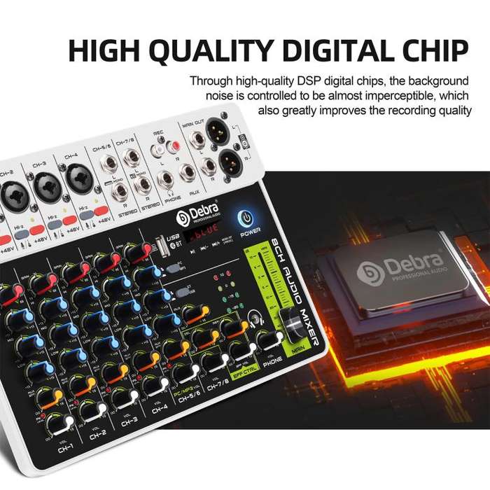 DEBRA V8 8-Channels Audio Mixer Live Recording Reverb(US Plug)