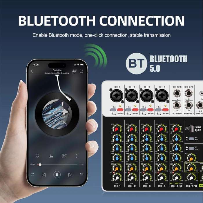 DEBRA V8 8-Channels Audio Mixer Live Recording Reverb(EU Plug)
