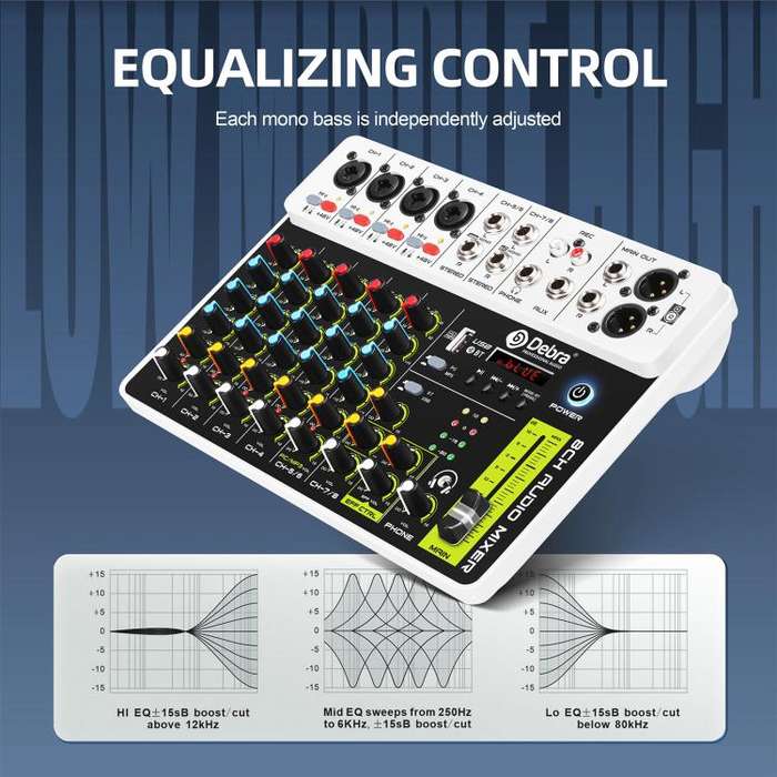 DEBRA V8 8-Channels Audio Mixer Live Recording Reverb(EU Plug)