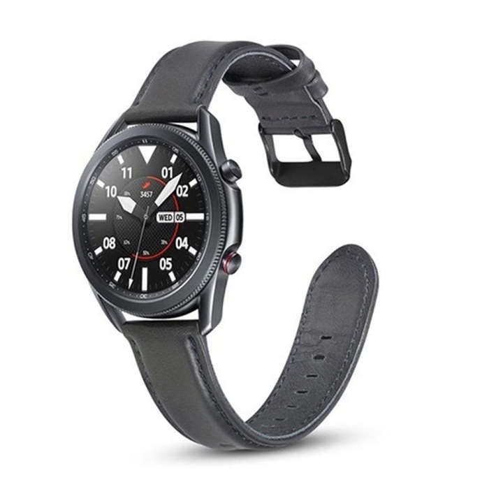 For Samsung Galaxy Watch 3 45mm Flat Texture Leather Watch Band(Gray)