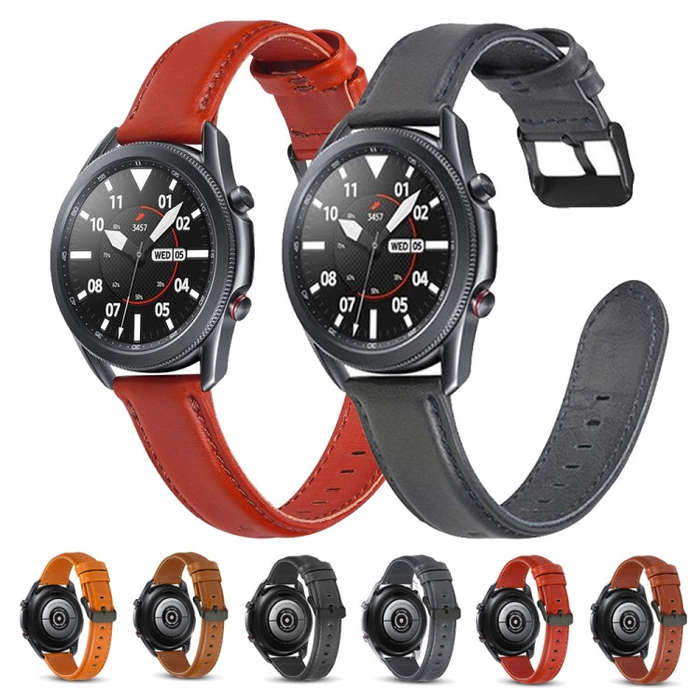 For Samsung Galaxy Watch 3 45mm Flat Texture Leather Watch Band(Light Brown)